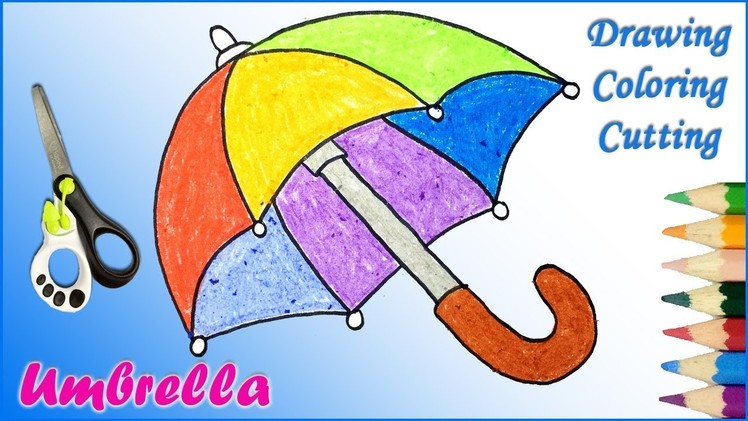 How to draw an Umbrella | Drawing Coloring and Cutting | Kids coloring and Paper Craft