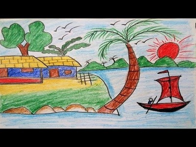 How to Draw Scenery of Village Life | Drawing Scenery of Summer Season Step by Step