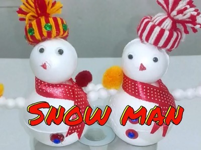 How to make a Christmas Snowman at home by thermocol ball ( easy tutorial )