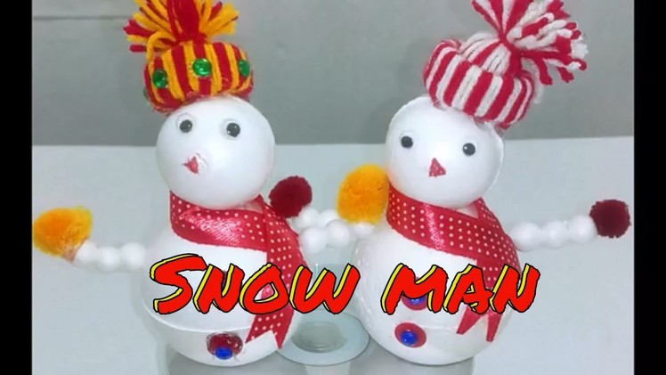 How to make a Christmas Snowman at home by thermocol ball ( easy tutorial )