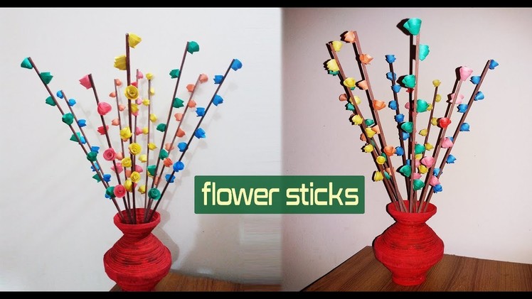 How to make flower sticks easy at home | Newspaper flower stick tutorial