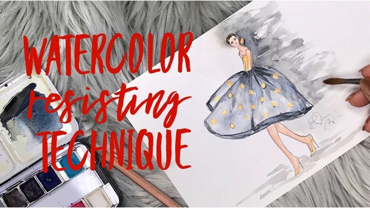 How To Paint Watercolor Fashion Illustration for Beginners Water Resisting Technique Oil Pastels