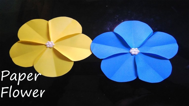 Paper Flower making- nice flower- 5 petals- tutorial- pearl centered