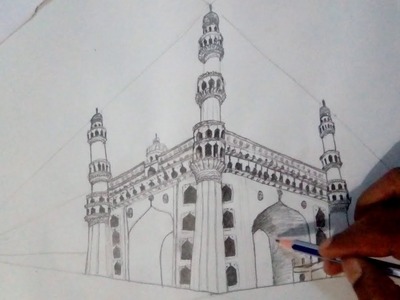 Two-Point Perspective Drawing ǁ How To Draw Carminar ǁ AIO Shiva Keshava
