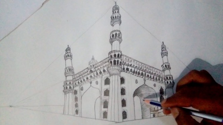 Two-Point Perspective Drawing ǁ How To Draw Carminar ǁ AIO Shiva Keshava
