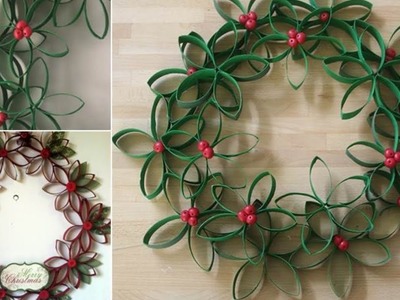 Wreath Made out of Toilet Paper Rolls- DIY Toilet Paper Roll Crafts You Need to See- CHRISTMAS CRAFT
