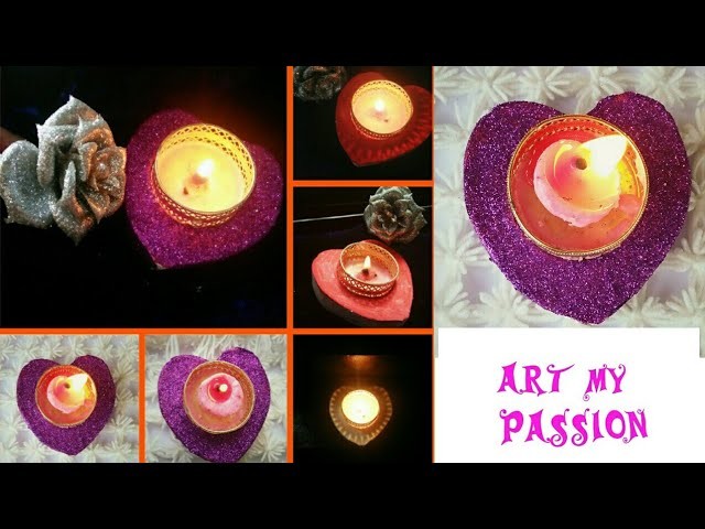 Cement candle holder.DIY How to make.heart shape candle holde.handmade.diya holder.artmypassion 21