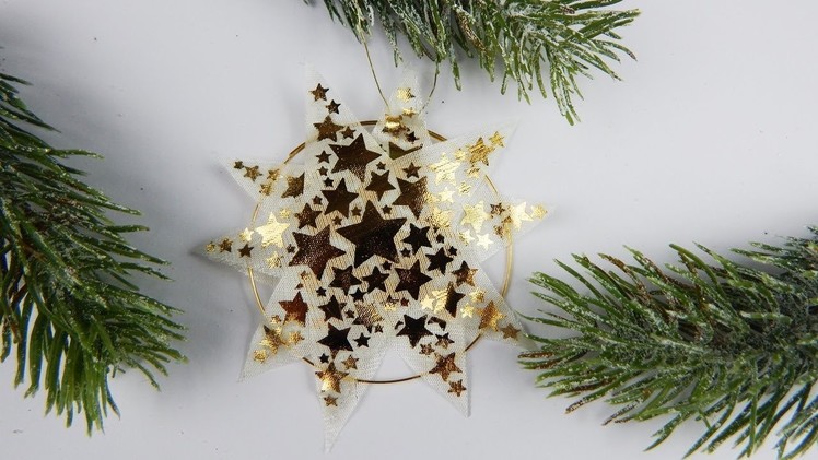 Christmas tree ornament star DIY Xmas decoration crafting with organza wire deco star