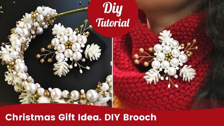 DIY Christmas Gift Idea. Handmade Beaded Pearl Brooch.
