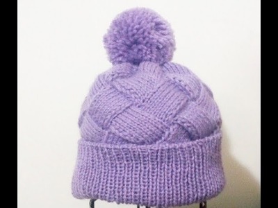 Ling grid oblique knit hat DIY蘇菲的編織城堡-毛線編—012 斜織菱格紋遮耳帽(海浪帽)(上)