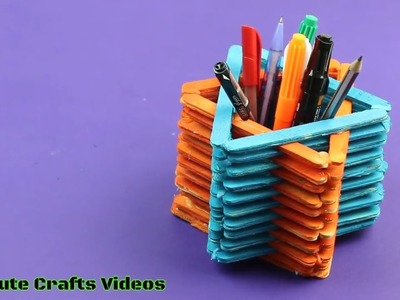 Pen Stand with Icecream Sticks - By the Design of Star - DIY Ideas