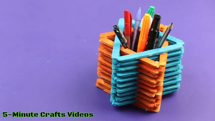 Pen Stand with Icecream Sticks - By the Design of Star - DIY Ideas