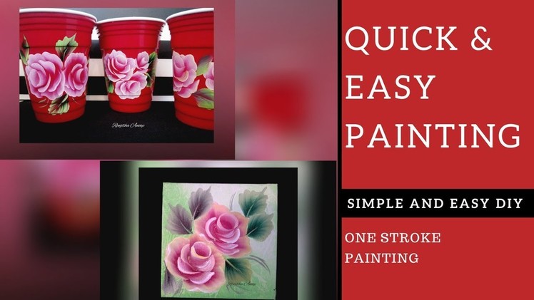 Quick and Easy Diy painting ????  | Simple and easy Rose  ???? painting on Canvas | Beginners painting