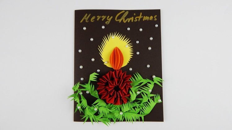 Vintage Christmas card with a candle DIY Scrapbooking Xmas card crafting with paper Greeting card
