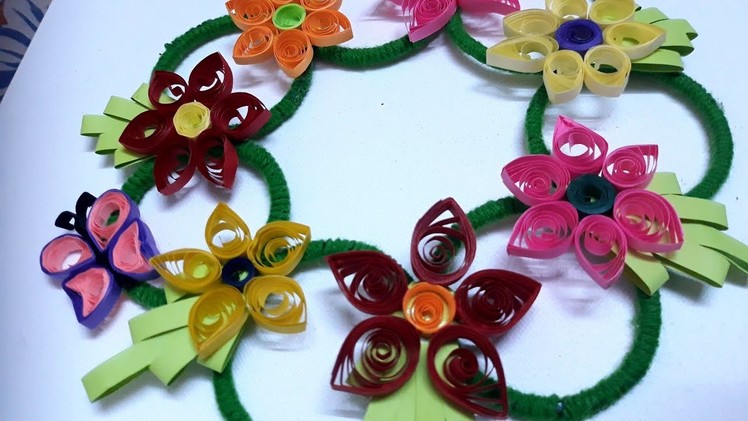 Wall Hanging DIY|| Wall Hanging using Old bangles n woollen|| Quilling Flowers to decorate