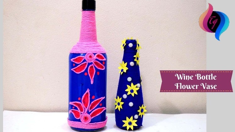 Wine bottle flower vase - Wine bottle vase diy - Empty wine bottle decoration ideas