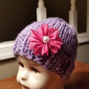 Baby/toddler hand knit hat with cute flower accent