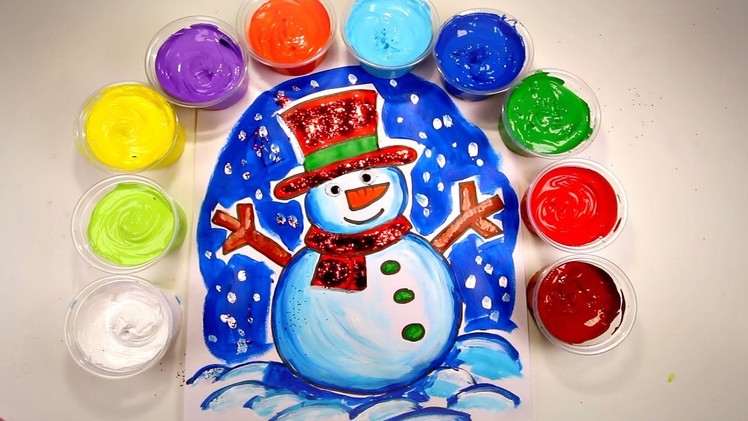 CHRISTMAS CRAFTS FOR KIDS- Snowman Drawing and Painting Coloring Page with Glitter and Googly Eyes