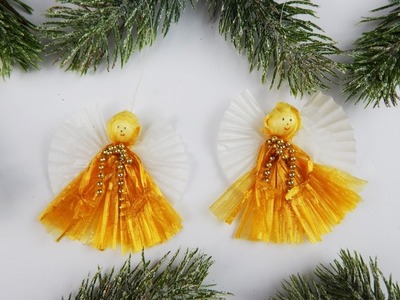 Christmas tree ornament angels DIY Xmas decoration angel crafting with bast
