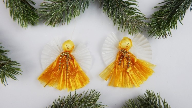 Christmas tree ornament angels DIY Xmas decoration angel crafting with bast