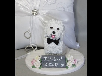 Custom polymer clay dog wedding cake topper Coton De Tulear!