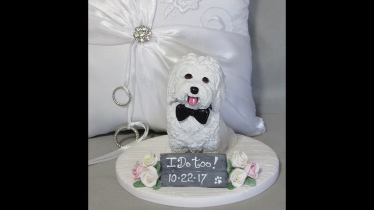 Custom polymer clay dog wedding cake topper Coton De Tulear!