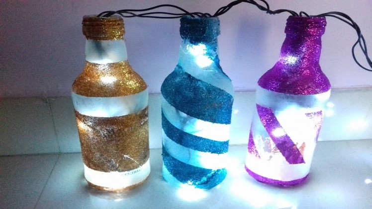 DIY-Art Attack|Glittering Rainbow bottle lamp.