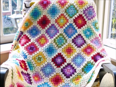 Free crochet pattern Colorful rainbow granny square blanket