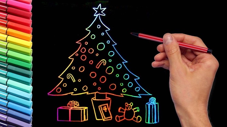 How to Draw Christmas Tree With Magic Scratch Paper - Learning Colors Rainbow Art for Kids