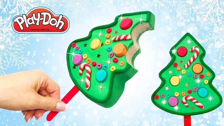 How to make Play Doh Christmas Tree. Xmas Popsicle out of Play Doh. Toy Crafts for Kids