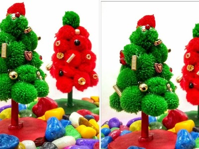 HOW TO MAKE TABLETOP CHRISTMAS TREE | DIY MINI CHRISTMAS TREE MAKING WITH POM POMS | CATCHY CRAFTS
