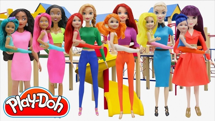 Play Doh Disney Princess Moana Ariel Tiana Elsa Anna MAL Barbie  Rainbow Cove Doll