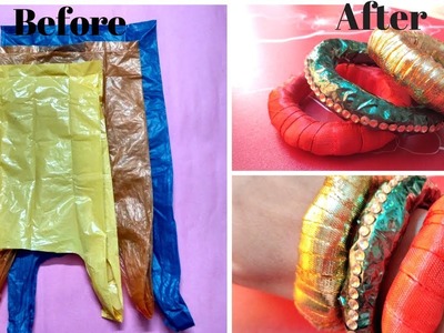 Recycled carry bag braclet.bangles-DIY-Best out of waste