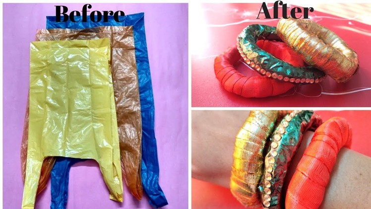 Recycled carry bag braclet.bangles-DIY-Best out of waste