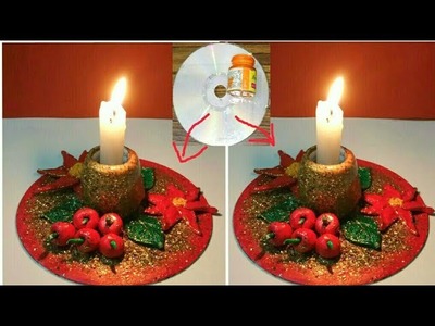 Christmas Candle Decoration with waste CD and Ceramic Clay