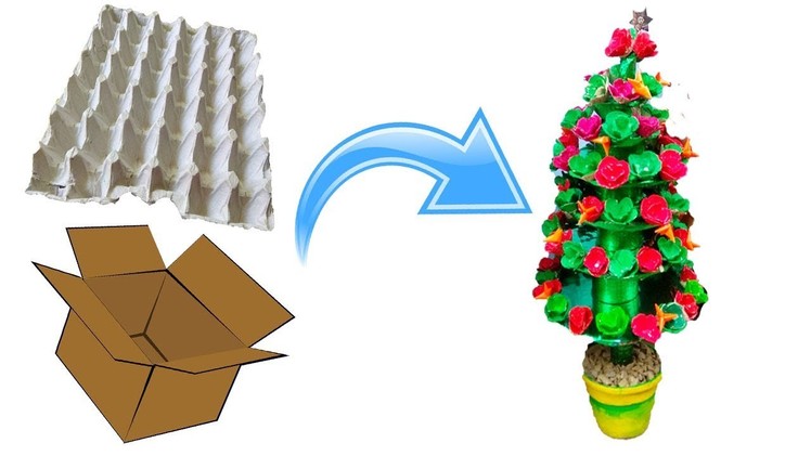 Christmas tree from waste egg tray and cartoon