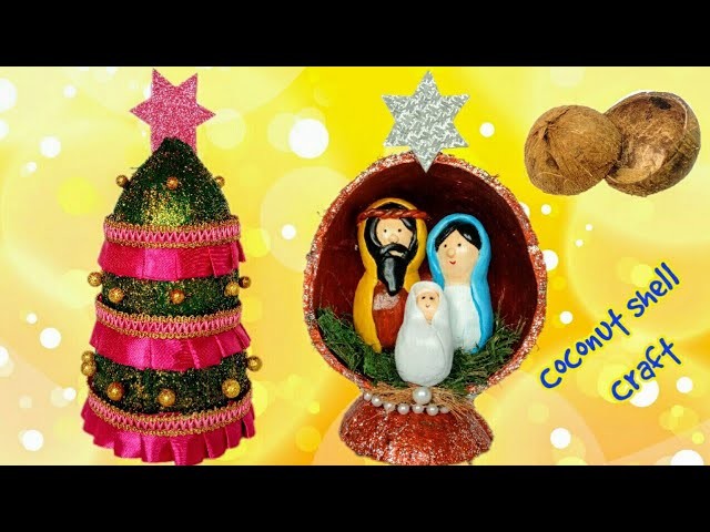 DIY Nativity scene and Table top Christmas Tree from Coconut shells | Best out of waste