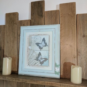 handcrafted shabby chic aqua silver and cream framed butterfly picture