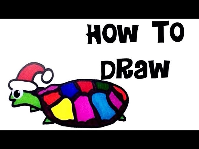 How to draw and color a cartoon turtle Santa Claus hat Christmas drawing coloring diy crafts art
