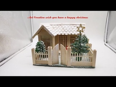 Making a Small Beautiful Christmas House by Using Popsicle Stick - Popsicle Stick Cottage