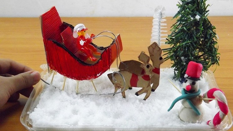 Miniature Snowman and Santa Claus Sleigh with Reindeer | Easy Christmas Crafts Ideas
