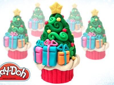 Play Doh Christmas Pine Tree Cupcake. Make Funny Food Out of Play Doh DIY. Art and Craft for Kids