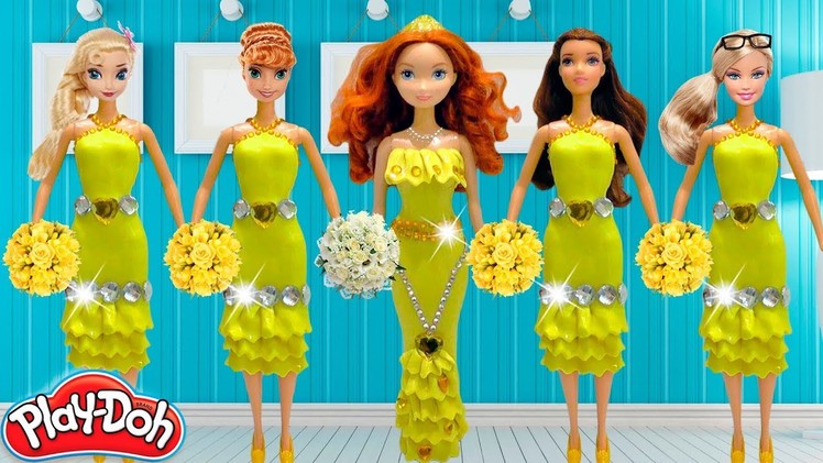 Play Doh Super Craft Disney Princess Wedding Dress Elsa Anna Barbie Bell Merida DYI Play-Doh videos