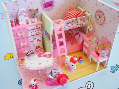Baby Pink Doll DIY Bedroom Play Miniature Dollhouse  feat Hello Kitty || Tia Tia
