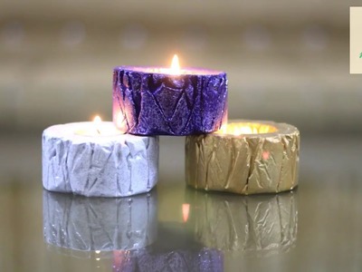 DIY Cement Candle holder with wood texture