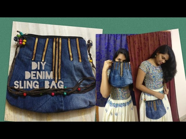 DIY: Denim sling bag | how to make your own jeans sling bag from old jeans| Purple fly