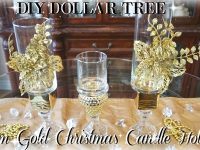 DIY DOLLAR TREE GLAM GOLD CHRISTMAS CANDLE HOLDERS | DIY ROOM DECOR | DIY DOLLAR STORE DECOR