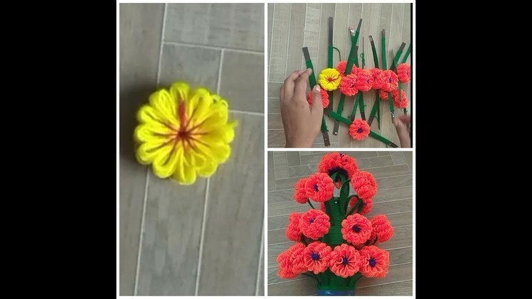 DIY New woolen flower for decorations.very easy and simple flower making at home