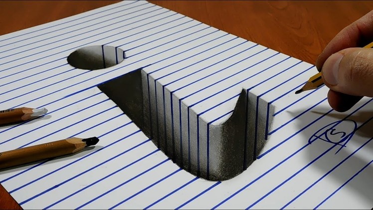 Draw a Letter "i" Hole on Line Paper   3D Trick Art