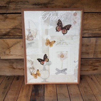 handcrafted framed Paris and black pink and gold butterfly picture
